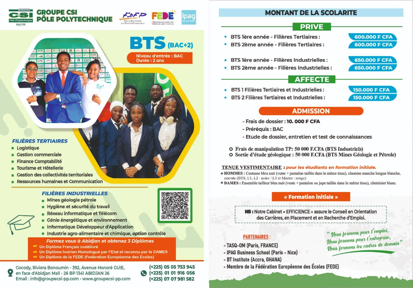 Étudiants du Groupe CSI en salle, promotion BTS